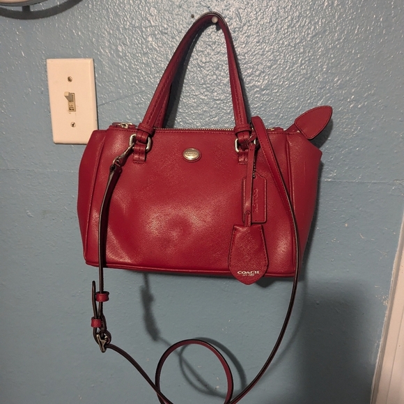 Coach Red Satchel with Leather Material and Adjustable Strap - Picture 1 of 9